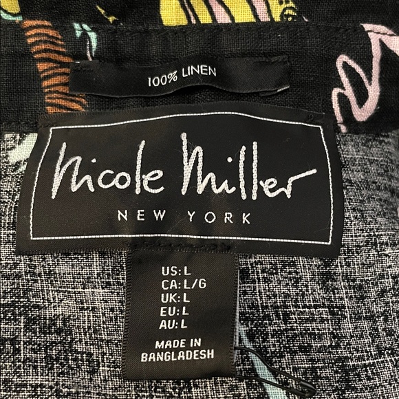 Nicole Miller New York Top 100% Linen Tropical Print Size Large Excellent! - Picture 10 of 11